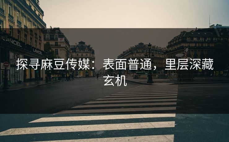 探寻麻豆传媒：表面普通，里层深藏玄机